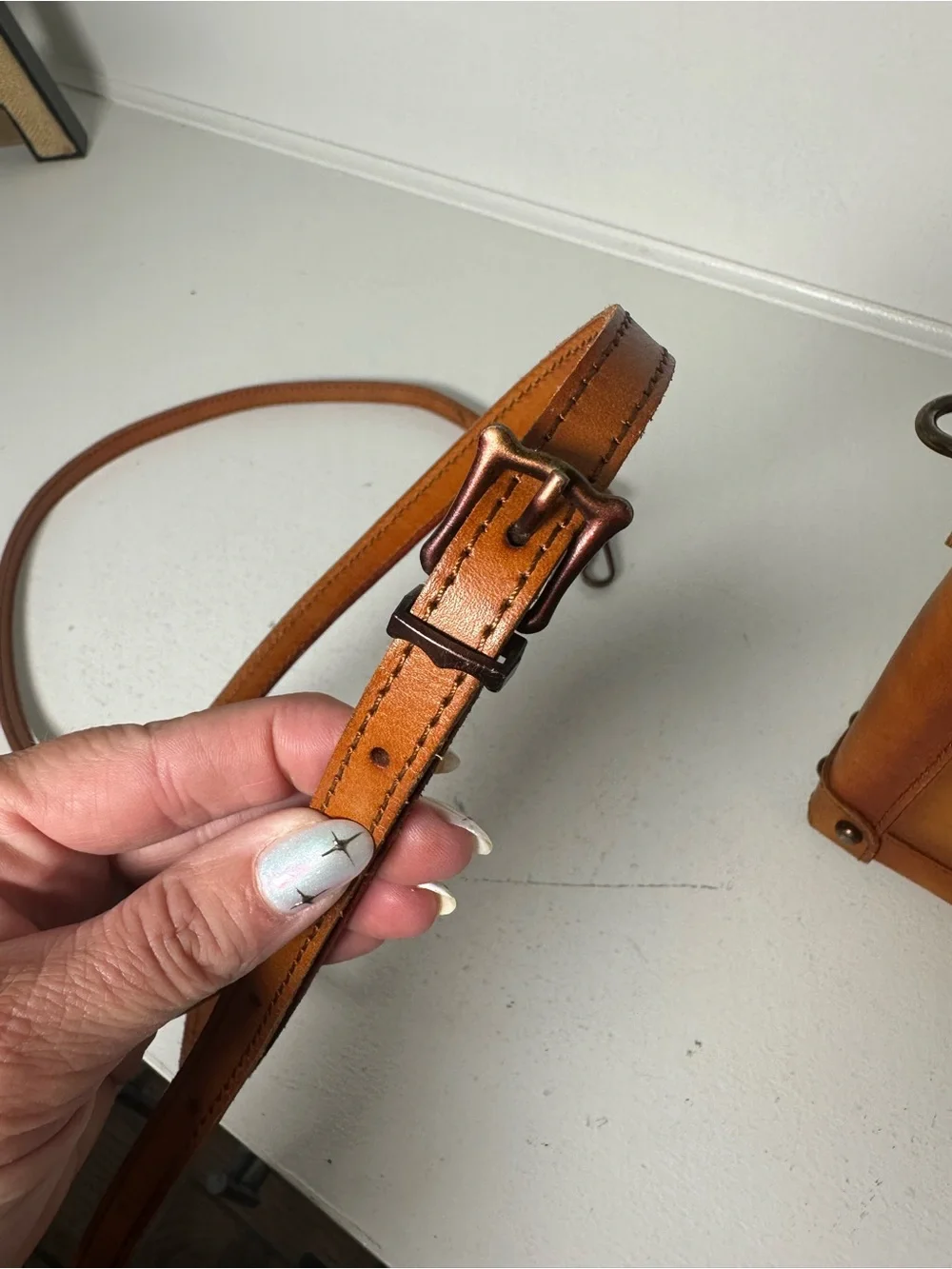 **SOLD**Montana West Leather Crossbody Bag 8x5 Tan Western Purse Mini - Picture 8 of 9